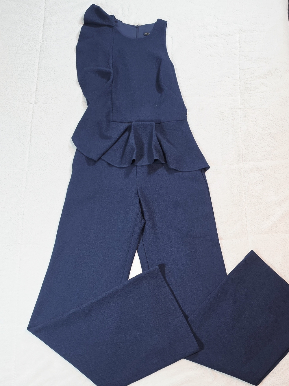 Black Halo Navy One-Shoulder Peplum Wide-Leg Jumpsuit(BLKHLO-03)